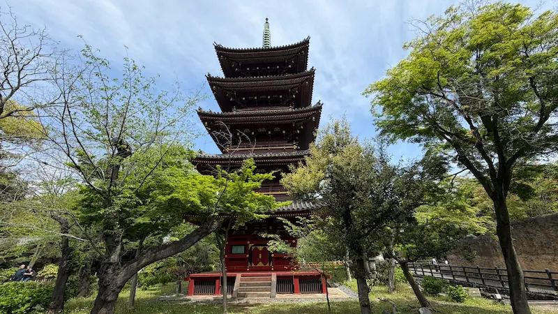 The former Kaneiji five-story pagoda standing inside Ueno Zoo