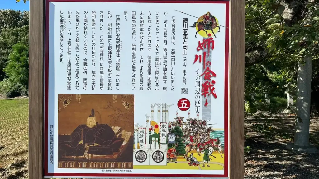 解説板⑤「徳川家康と岡山」——勝山の由来と流岡神社の金燈籠の記述