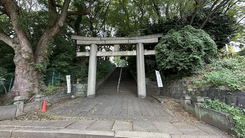The Shinobazu-guchi Torii Gate and stone steps at Ueno Toshogu Shrine