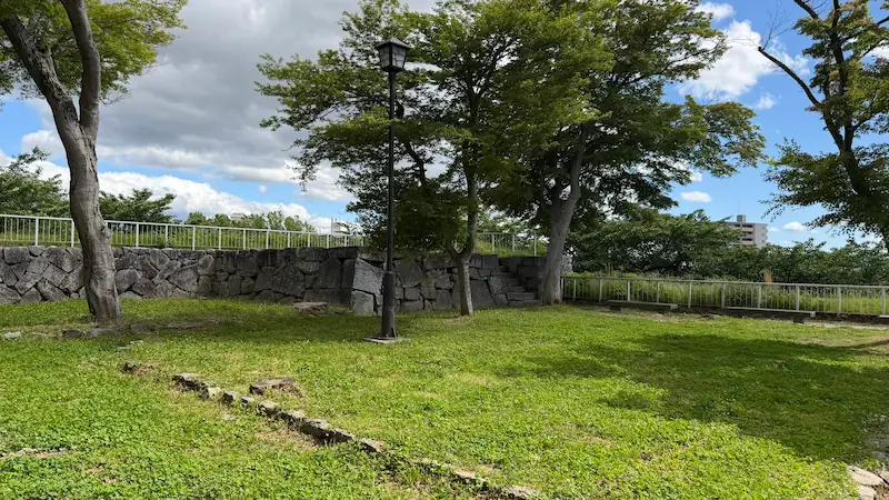 Base of the former three-story turret at Morioka Castle — ruins, no building survives