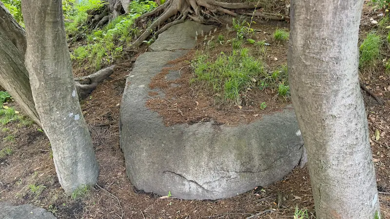 Stone quarry traces at Morioka Castle — drill-mark holes in the granite