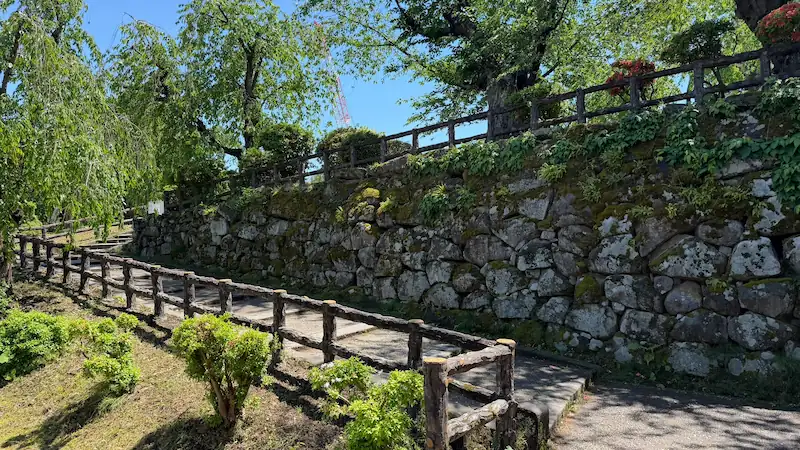 Stone walls along the moat at Hirosaki Castle (May 2026)