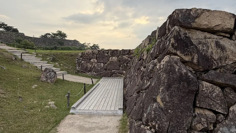 A close-up view of the stone walls at Takeda Castle Ruins.