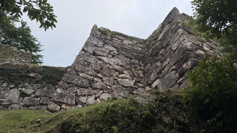 Stone walls around Ote Entrance at Takeda Castle Ruins