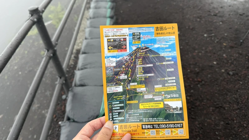 六合目付近で確認する吉田ルートの案内マップ