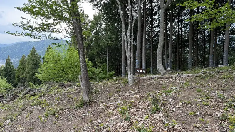 Enclosure ruins where the view opens up toward a slope
