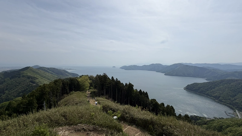 Lake Biwa, ridgeline, and Chikubushima Island to the southwest