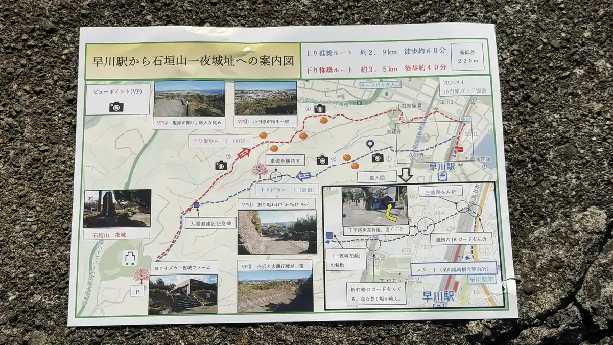 On-site map showing the walking course up to Ishigakiyama