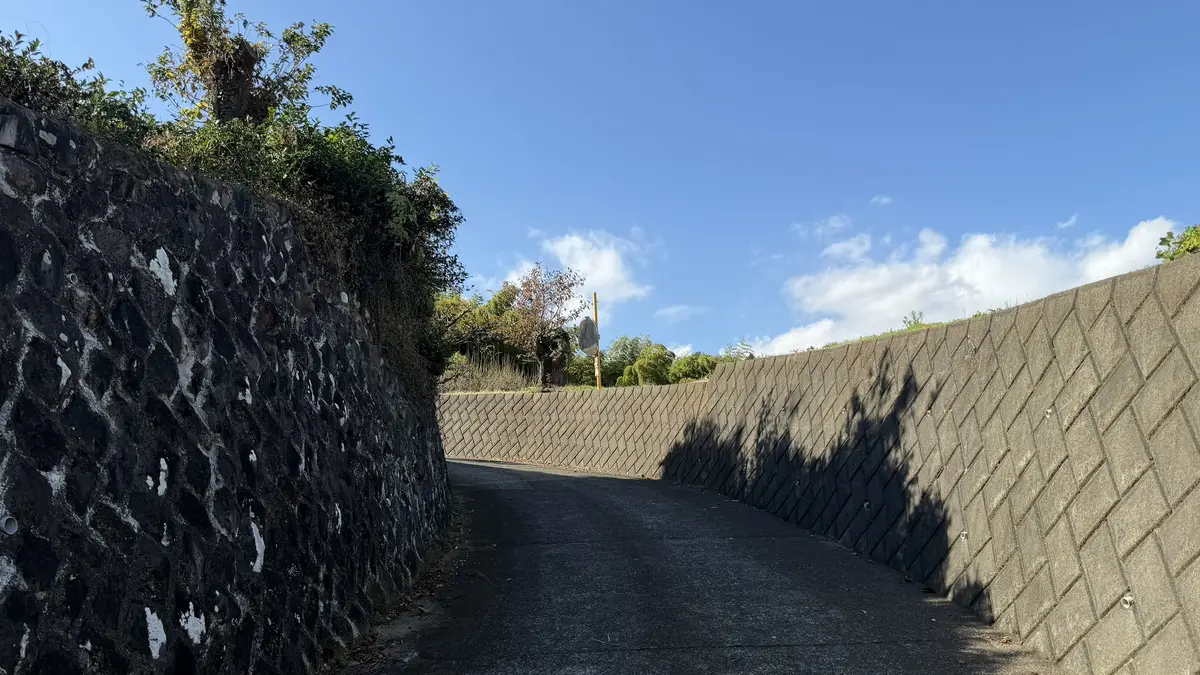 The steep farm road climbing towards Ishigakiyama