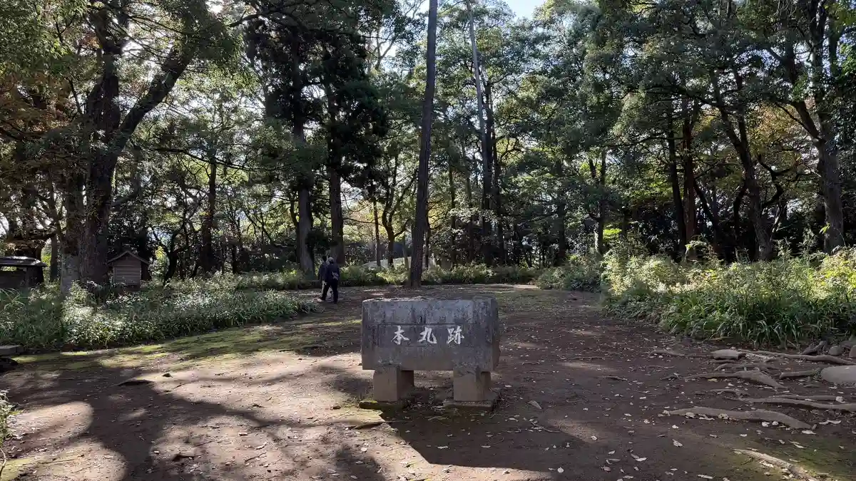 Marker for the main enclosure surrounded by trees