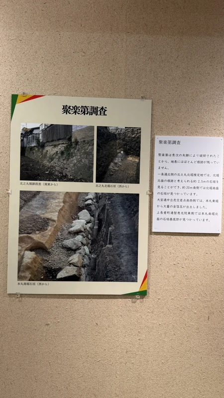 聚楽第跡の発掘調査のようすを写した展示写真