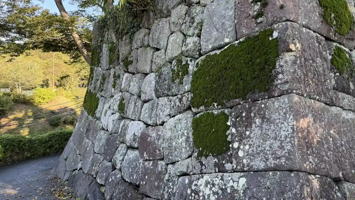 Moss-covered large stones in the stone wall on the north side of the honmaru