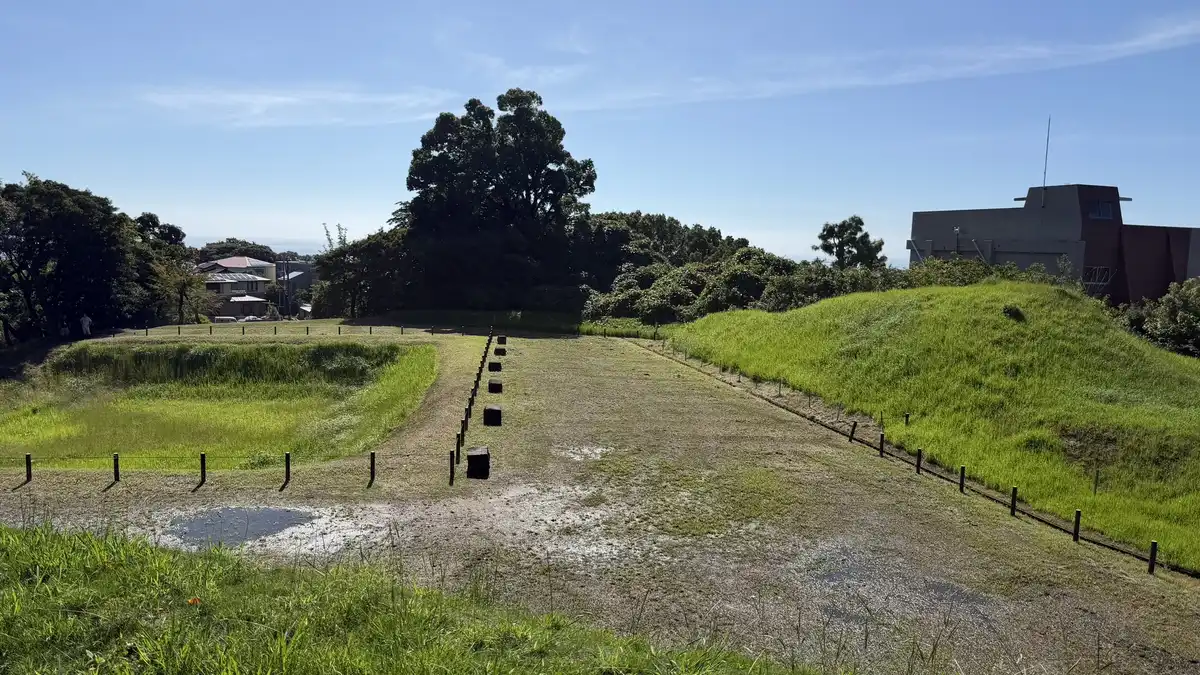 Hollow of the former moat between raised earthen ramparts