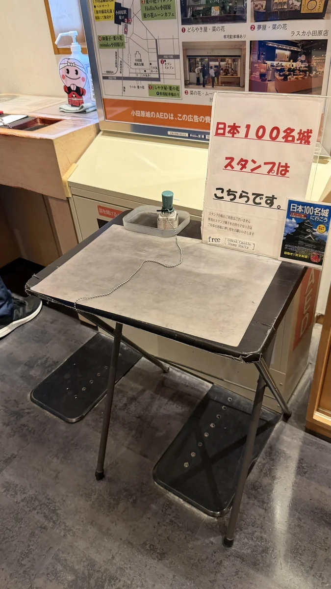 Stamp desk for the 100 Fine Castles of Japan inside the keep