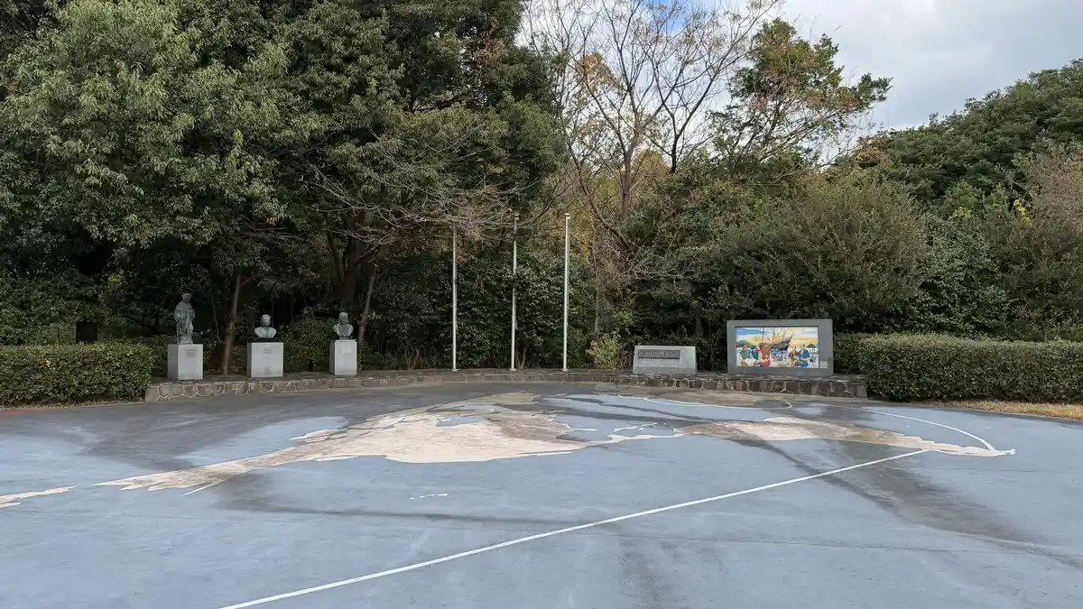 Memorial plaza with a world map pavement